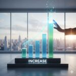 A hand reaches toward glowing blue-green bar chart showing growth with upward arrow and sparkles, with the word "INCREASE" below